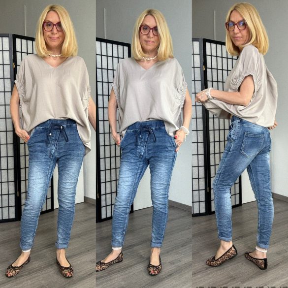 Melly gumisderekú ferde slicces elasztikus nadrág 7237 - farmerkék