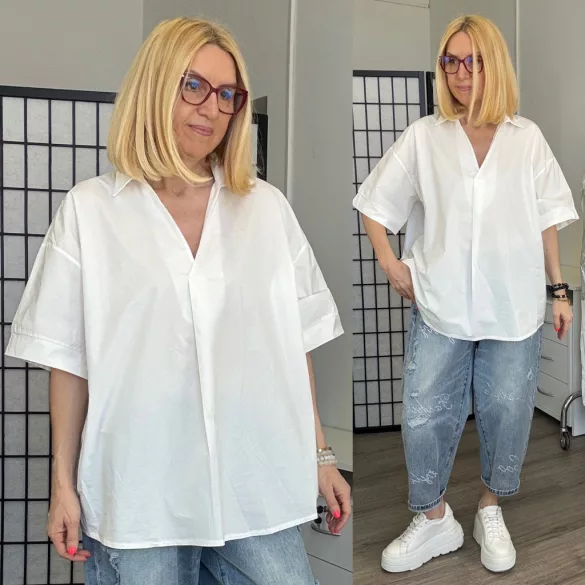 Cruze V nyakú blúz O-A2431 fehér