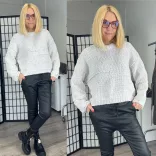 Crop vastag kötött puha pulóver 25608 - bézs