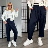 S-Woman festék fröcskölt ülepes gumis derekú nadrág 3W166 - sötétkék