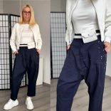 S-Woman festék fröcskölt ülepes gumis derekú nadrág 3W166 - sötétkék