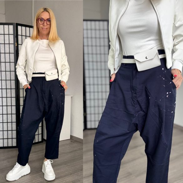 S-Woman festék fröcskölt ülepes gumis derekú nadrág 3W166 - sötétkék