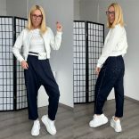 S-Woman festék fröcskölt ülepes gumis derekú nadrág 3W166 - sötétkék