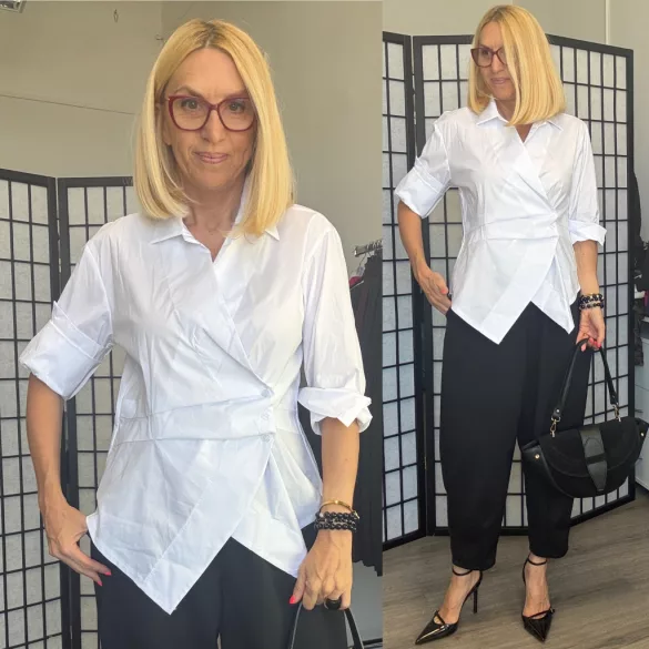 Posse aszimmetrikus derékban szűkített fazonú ing 26659-fehér