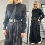 Liqui vászon ing szatén nyakkendővel7930-fekete