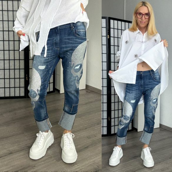 S-Woman halálfejes farmernadrág SW1534 - sötétkék