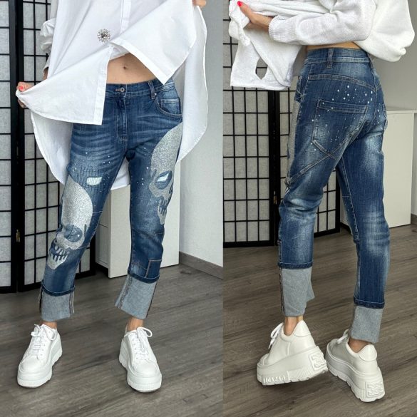 S-Woman halálfejes farmernadrág SW1534 - sötétkék