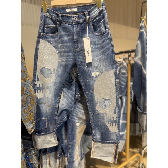 S-Woman halálfejes farmernadrág SW1534 - sötétkék