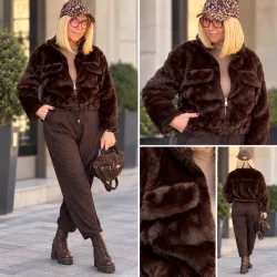 Camilla cipzáros rövid bunda 79951-csokibarna