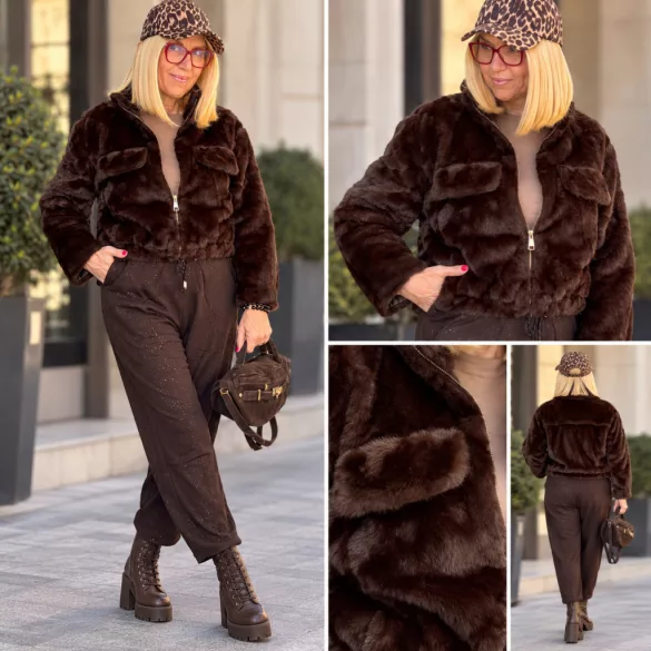Camilla cipzáros rövid bunda 79951-csokibarna