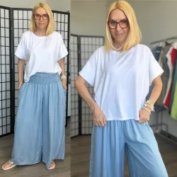Smile ejtett vállú, basic pamut póló 6742 - fehér