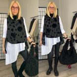 Mitica csíkos tehénfoltos mellény-fekete