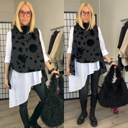 Mitica csíkos tehénfoltos mellény-fekete