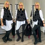 Mitica csíkos tehénfoltos mellény-fekete