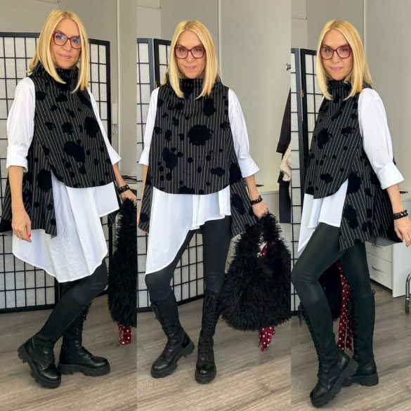 Mitica csíkos tehénfoltos mellény-fekete