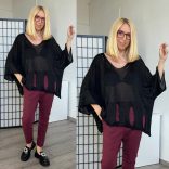 Athena 3/4-es ujjú kötött felső - fekete