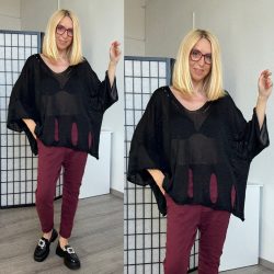 Athena 3/4-es ujjú kötött felső - fekete