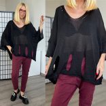 Athena 3/4-es ujjú kötött felső - fekete