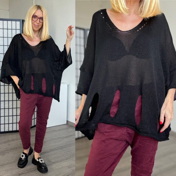 Athena 3/4-es ujjú kötött felső - fekete