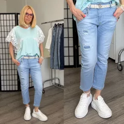 S Woman elasztikus szaggatott farmer SW1802- világoskék