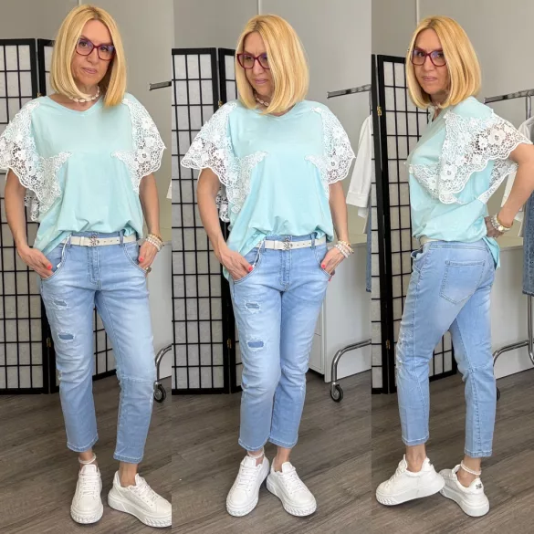 S Woman elasztikus szaggatott farmer SW1802- világoskék