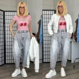 S-Woman gumis derekú ülepes  farmer SW2014 - világosszürke