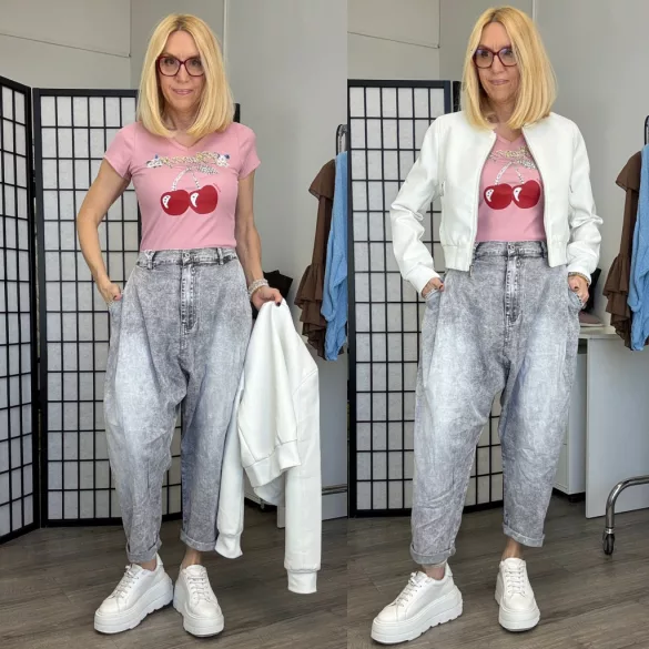 S-Woman gumis derekú ülepes  farmer SW2014 - világosszürke