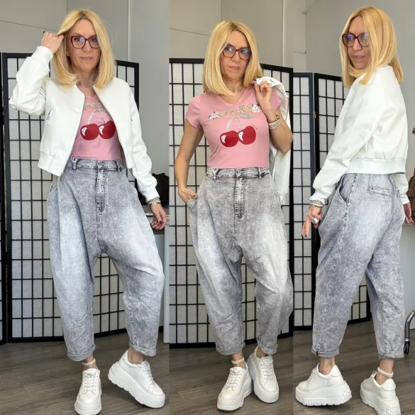 S-Woman gumis derekú ülepes  farmer SW2014 - világosszürke