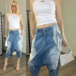 S Woman ülepes elasztikus rojtos farmer H8184