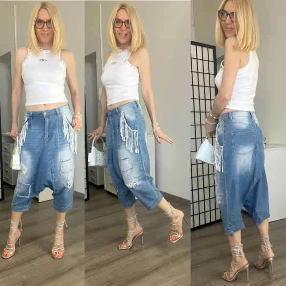 S Woman ülepes elasztikus rojtos farmer H8184