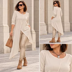 Wendy Trendy aszimmetrikus zsebes tunika 221559-bézs