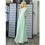 V kivágású fodros ujjú overál 28002-almazöld