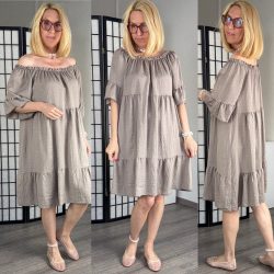 D - Style viszkóz fodros ruha 21693 - taupe