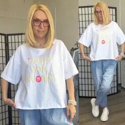 Hello Mya Merci oversized póló 71169 - fehér