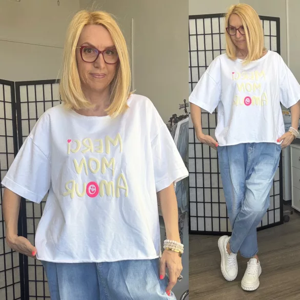 Hello Mya Merci oversized póló 71169 - fehér