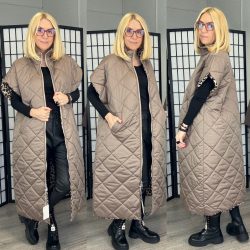 Lamya hosszú mellény, belül ocelot mintával 6628 - taupe