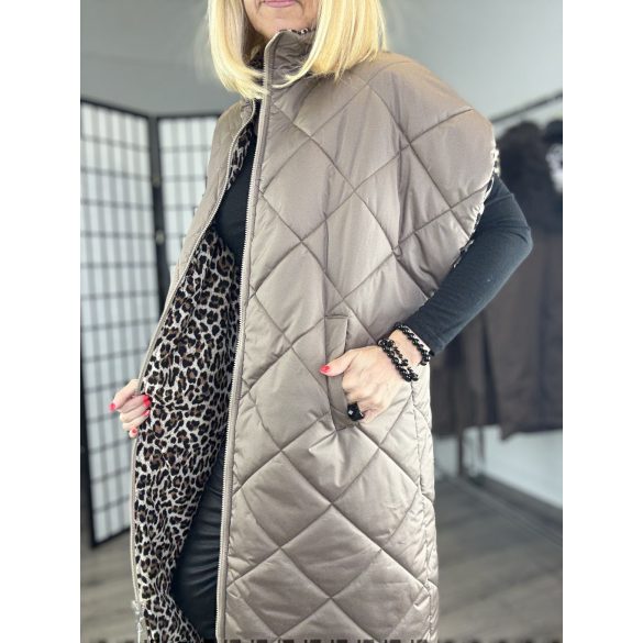 Lamya hosszú mellény, belül ocelot mintával 6628 - taupe