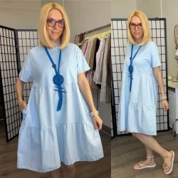   Mú Mú pamut vászon kombinált. zsebes ruha 7052-világoskék
