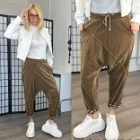 Wiya ocelot belsejű pamut ülepes nadrág gumis derékkal 16089-10 - camel