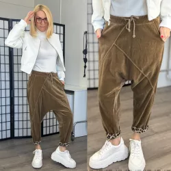   Wiya ocelot belsejű pamut ülepes nadrág gumis derékkal 16089-10 - camel