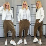 Wiya ocelot belsejű pamut ülepes nadrág gumis derékkal 16089-10 - camel