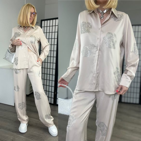 M. Starry szatén nadrág inggelC0051-bézs