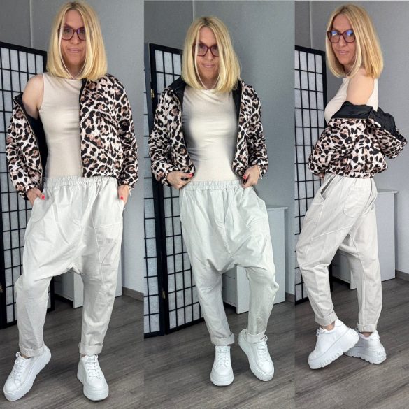 158C pamut - vászon ülepes nadrág 53171 - bézs