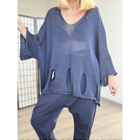 Athena 3/4-es ujjú kötött felső - sötétkék