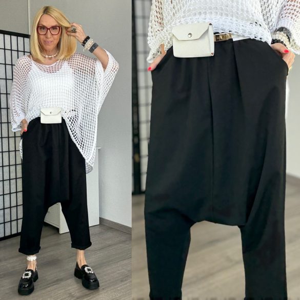 Vintage gumis derekú ülepes nadrág 2982 - fekete