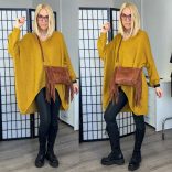 Star aszimmetrikus V kivágású kötött pulóver 5001-mustár