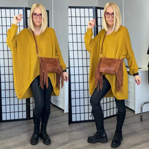 Star aszimmetrikus V kivágású kötött pulóver 5001-mustár