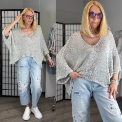 Amina V kivágású lurex szálas felső72851-világoskék