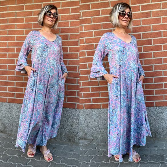 Asha fodros ujjú zsebes maxi ruha 10036-szürke