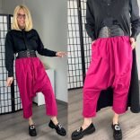 Vintage pamut-viszkóz ülepes nadrág 3060 - magenta